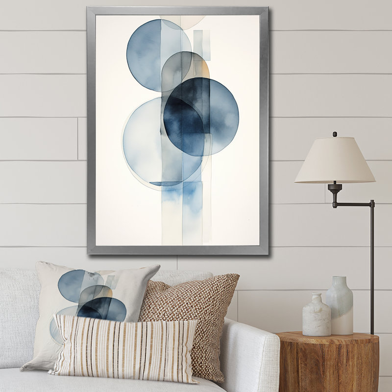 Circular Simplicity aquarelle en bleu rétro - art mural moderne sur toile géométrique, H 32 po x l 24 po x P 1 po