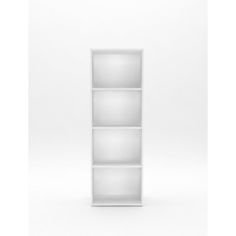  Bibliothèque à 4 niveaux avec tablettes ouvertes - Bois d'ingénierie à haute densité, Blanc