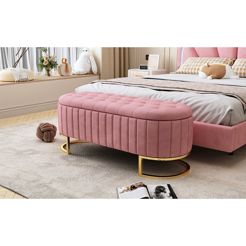 Rangement en velours rose avec boutons classiques, compartiment spacieux et élégant pour la chambre à coucher et le salon,