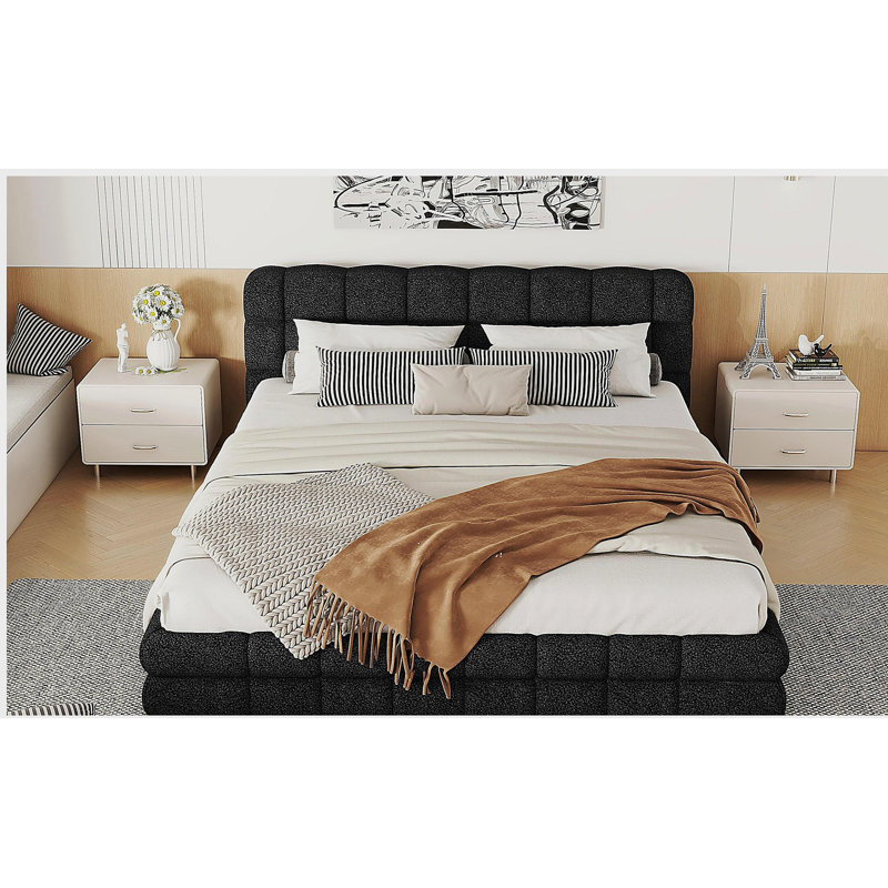 Grand lit plateforme tapissier, noir, Black