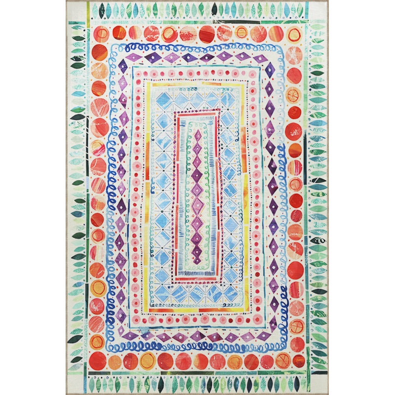 Light-Toned Multi-Colored Mixed Shape Patterned Modern Decorative Rug, Rectangle 3'10" x 4'11"