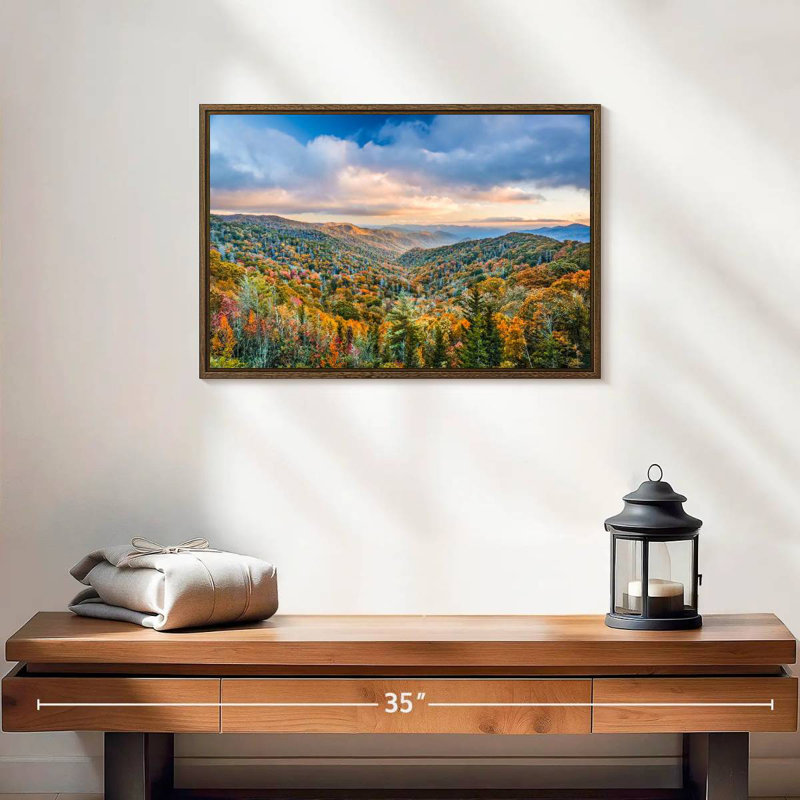Smoky Mountains at Fall, 19 po x 13 po, Cadre flottant noyer