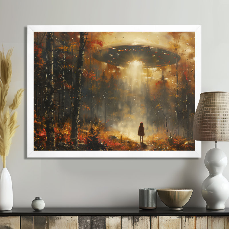 Rêve d'extraterrestres bruns gris et brun - OVNIS, art mural, Cadre simple blanc, bois massif, H 12 po x l 20 po x P 1 po