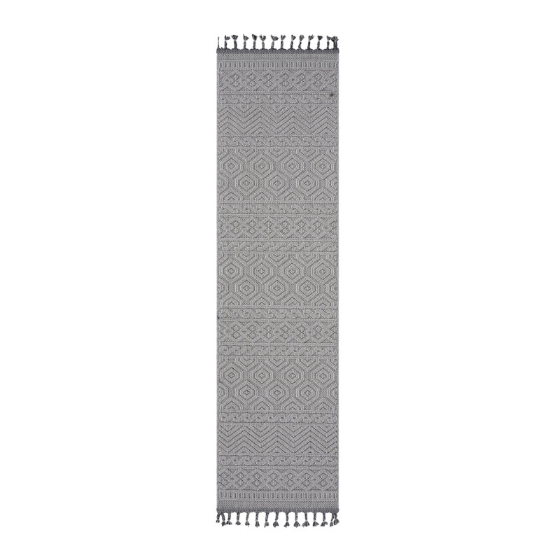 Tapis de couloir blanc / géométrique 2X8, Tapis de couloir 2 pi 2 po x 8 pi