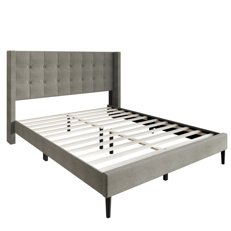 Upholstered Wingback Bed, Twin, Gray