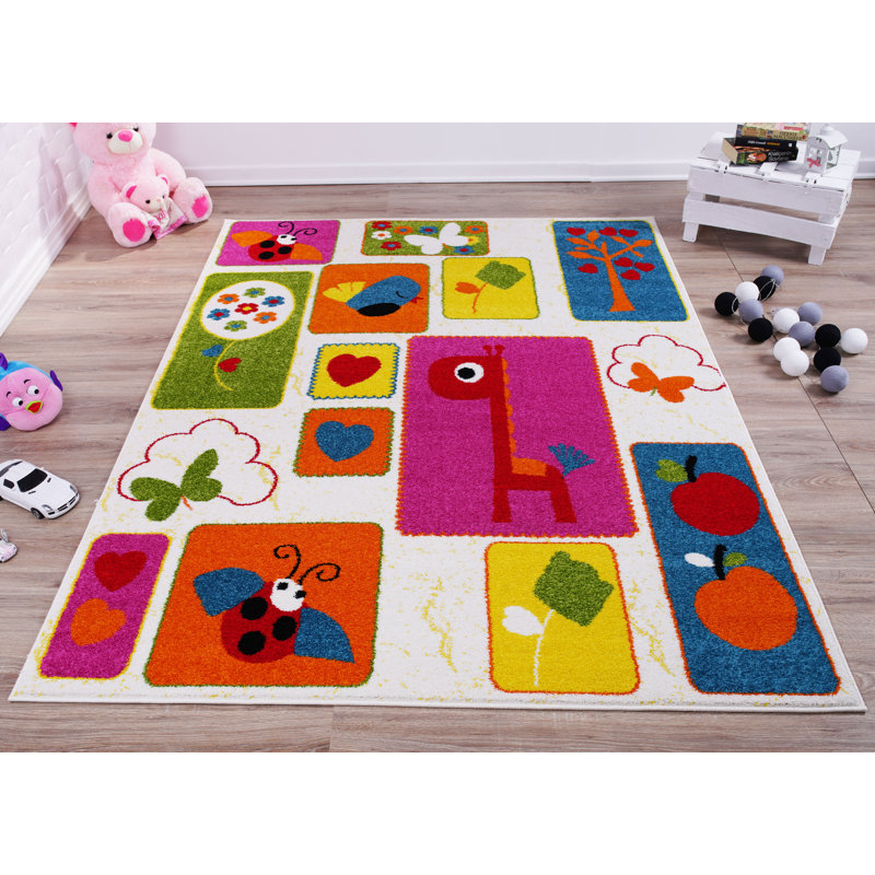 Tapis géométrique vert / rose Kindig, Rectangle 6 pi 2 po x 9 pi 2 po