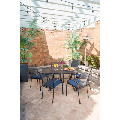 Ensemble repas d'extérieur 6 personnes avec table Pilano 57 po x 35 po Pilano