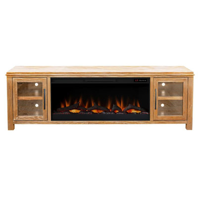 Tybee 86 Inch Electric Fireplace TV Console For Tvs Up To 95 Inches, Natural Finish