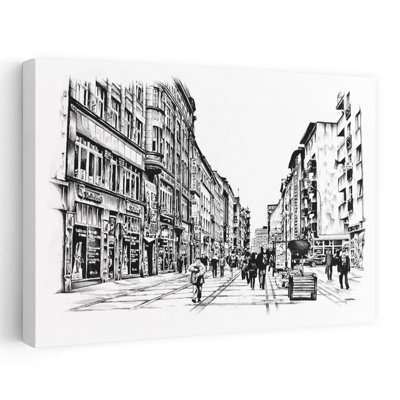 «Bustling City Street Esquisse», art abstrait classique, impression d'art mural