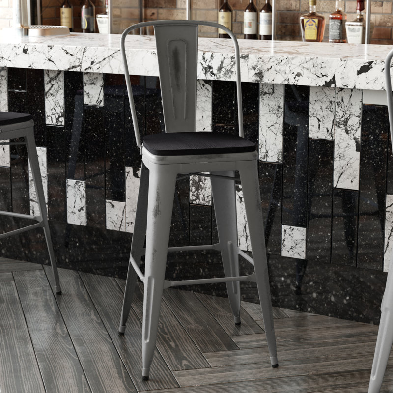 Indoor Bar Height Stool with Poly Resin Colorful Seat, Gray/Black, Bar Stool (30" Seat Height)