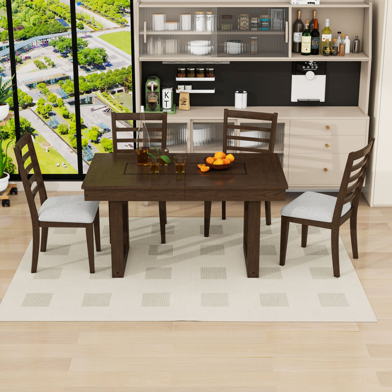 Ensemble de table de salle à manger 5 pièces, table de salle à manger extensible avec rallonge amovible et chaises rembourrées