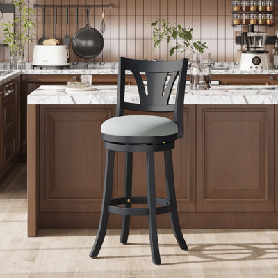 Upholstered Swivel Bar Stools with Curved Backrest & Solid Rubber Wood Legs by George Oliver