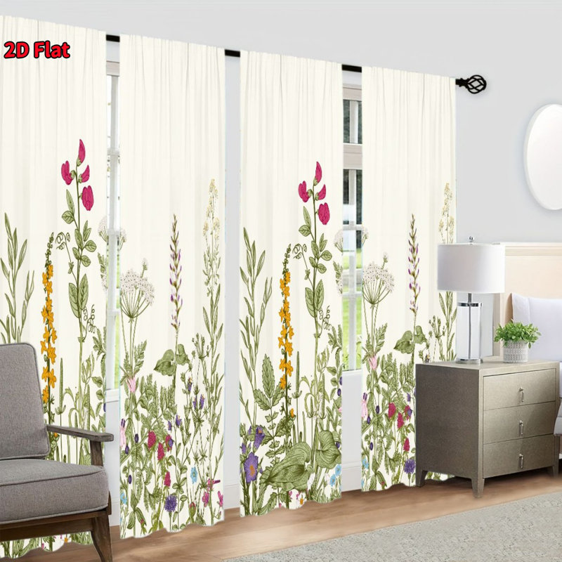 4Pcs Wildflower Botanical Curtains for Living Room, Countryside Floral Print Window Drapes, Rod Pocket Sheer Panels, Farmhouse Decor, Kitchen, Bedroom, Study, Bathroom, Hotel, Dining, Home Decoration
