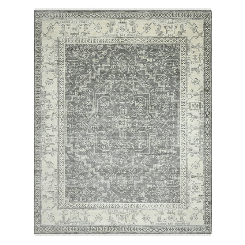 Nuit Arabe Wool Geometric Area Rug in Silver, Rectangle 2' x 3'