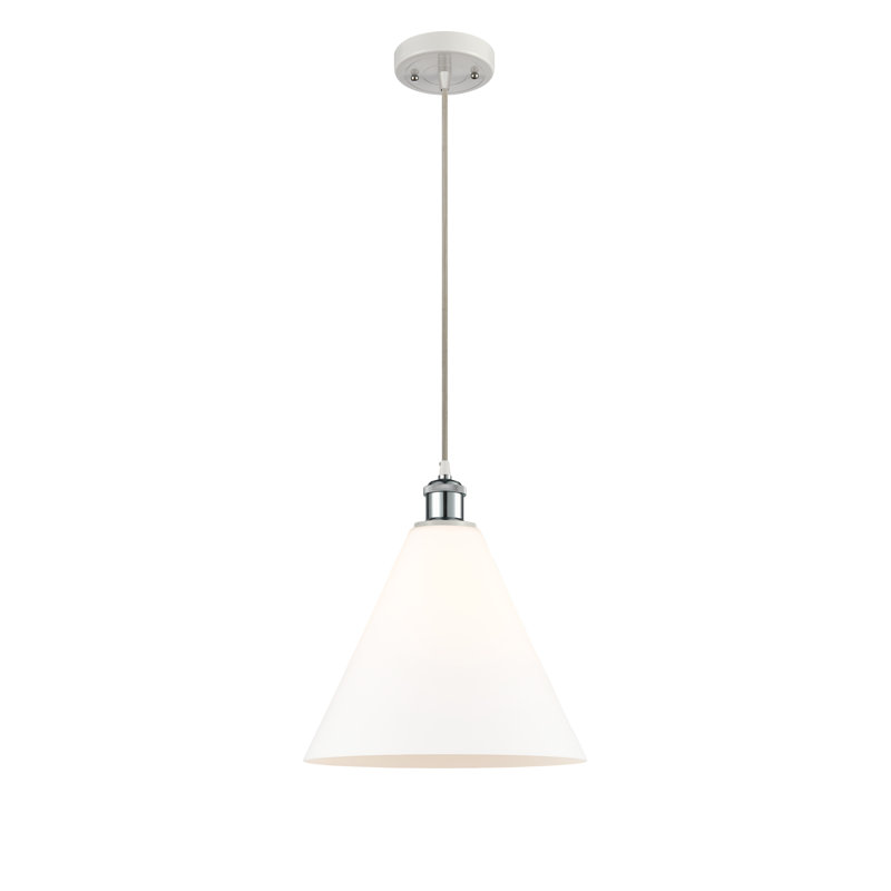 Luminaire suspendu conique à 1 lumière Halyn, H 14,75 po x l 12 po x P 12 po, Blanc, Blanc / chrome poli