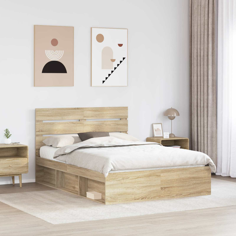Solid Wood Bed, European Double (140 x 200 cm), Sonoma