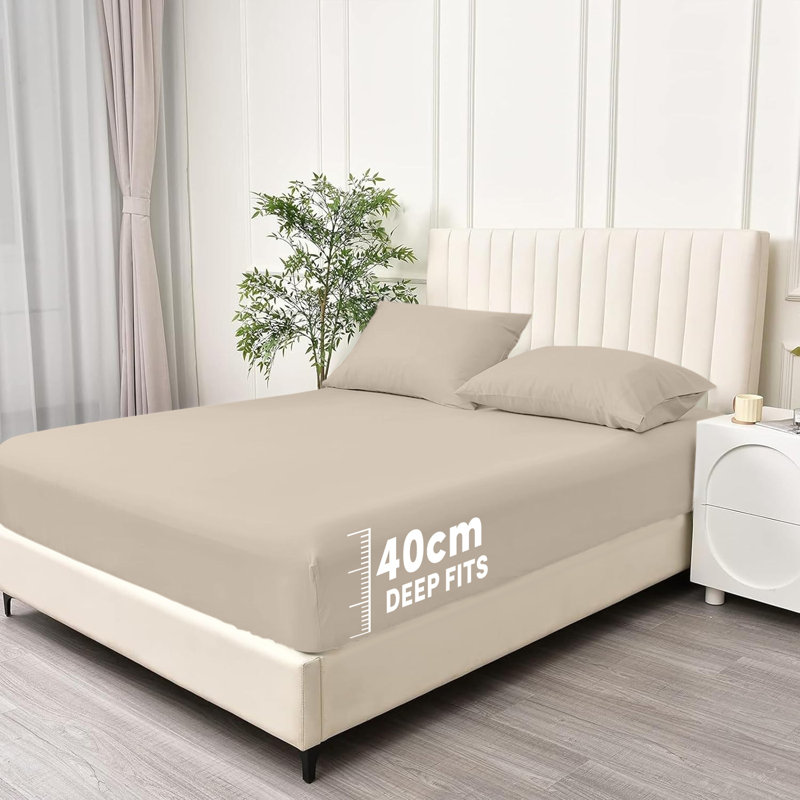 Super Soft Extra Deep Pocket Microfiber Brushed Fitted Sheet, Beige, Super King (6')