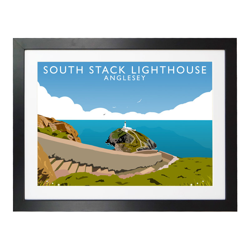 'South Stack Lighthouse' 1 Piece Wall Art, 44 cm H x 54 cm W x 2.2 cm D, Black Wood Frame