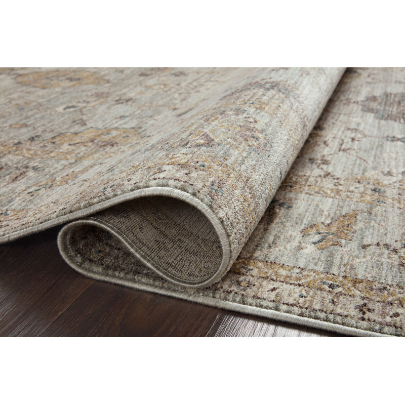 Sky & Gold Floral Washable Wool-Blend 3'6" x 5'6" Rectangular Rug