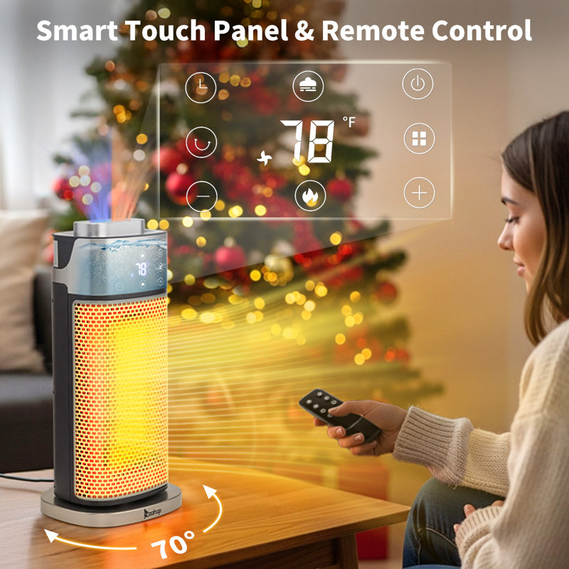 1500-Watt 16 In. Electric Tower Ceramic Ptc Space Heater With Humidifier And Flame
