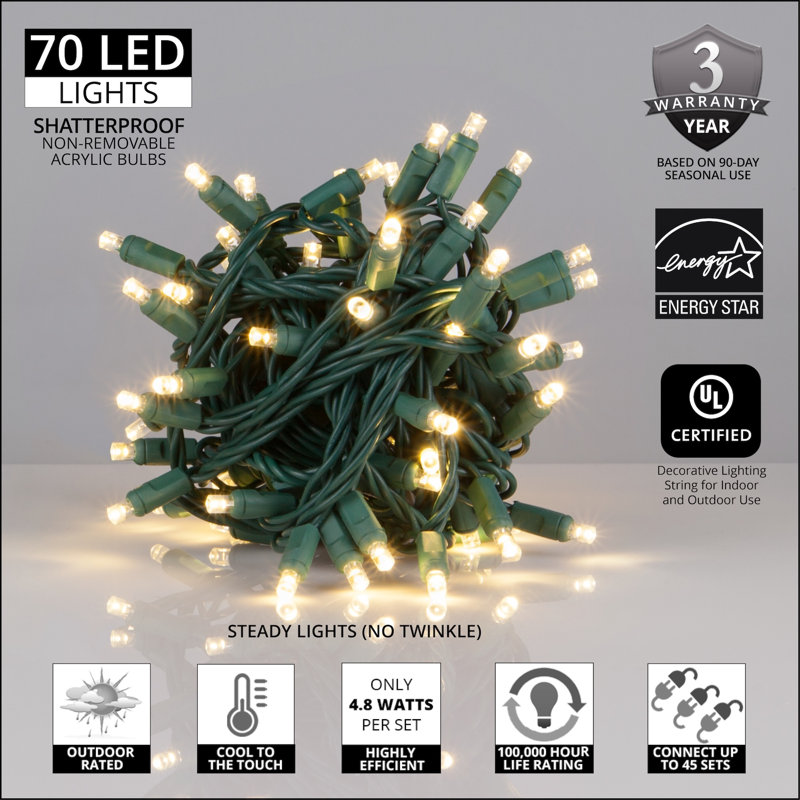 Christmas 15 Light LED String Light, 70 Bulbs