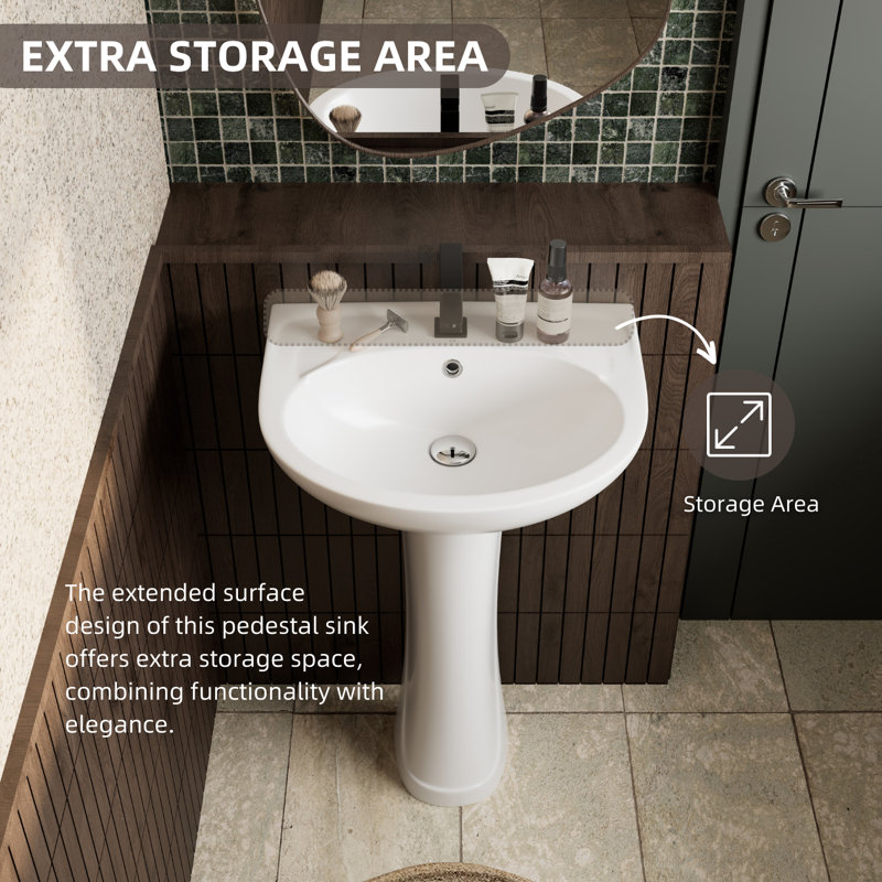 Los Flexi 20-Inch Pedestal Sink Combo, Overflow & 1 Faucet Hole, Ideal for Small Bathrooms