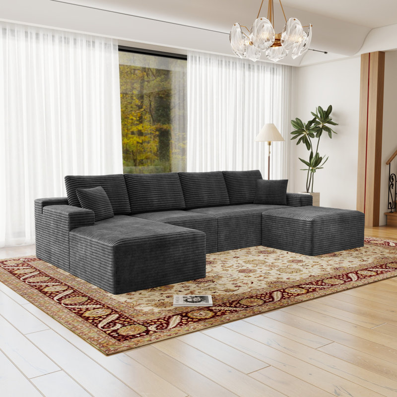 Canapé modulaire gris Ultimate Comfort, velours côtelé moelleux pour le salon et la chambre à coucher
