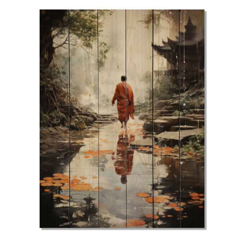 Art bouddhiste orange gris, empreintes de bouddhas I sur bois, H 20 po x l 10 po x P 0,78 po