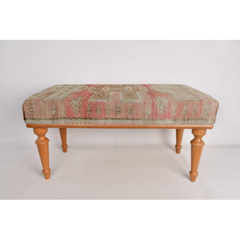 Cotton Upholstered Bench, Natural, 45cm H x 90cm W x 45cm D