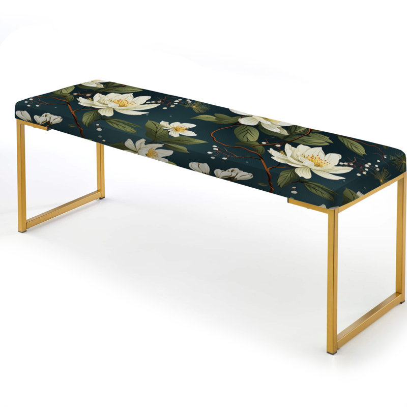 Blanc zen floral lotus tranquillité - banc rembourré floral doré