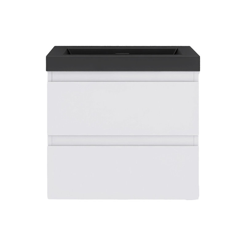 Meuble-lavabo simple mural 24 po avec plateau en résine noir intégré