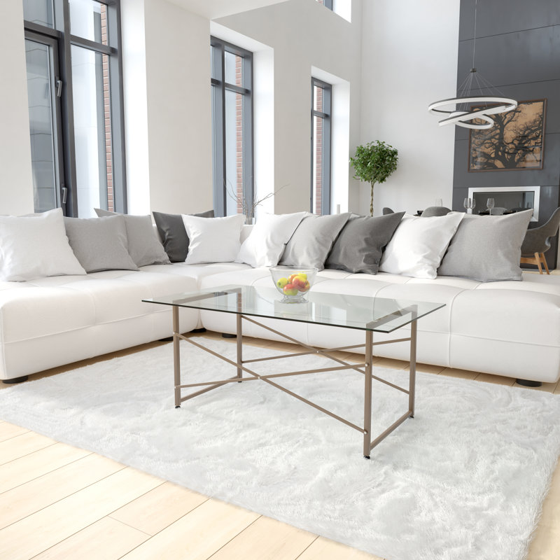 Glass Coffee Table with Criss Cross Matte Frame