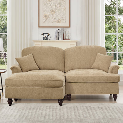 Canapé convertible modulaire en chenille style Mid-Century avec accoudoirs évasés, jupe amovible et repose-pieds pour le confort du salon