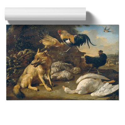 A Fox With Hens And A Goose by Melchior D'Hondecoeter - No Frame Print
