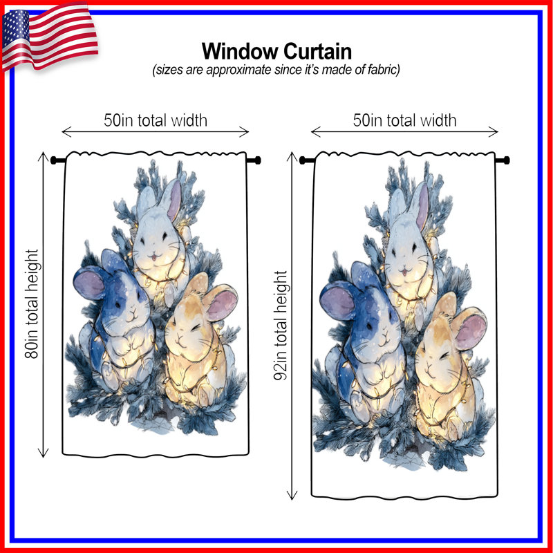 Three Cute Bunnies, 1 panneaux de rideaux, 50 po x 92 po - 1 panneau, Transparent