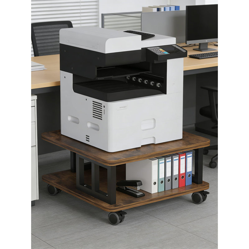 Support d'imprimante mobile avec rangement, grande tablette à 2 niveaux pour imprimantes laser et 3D, organisateur de bureau sous le bureau avec roulettes