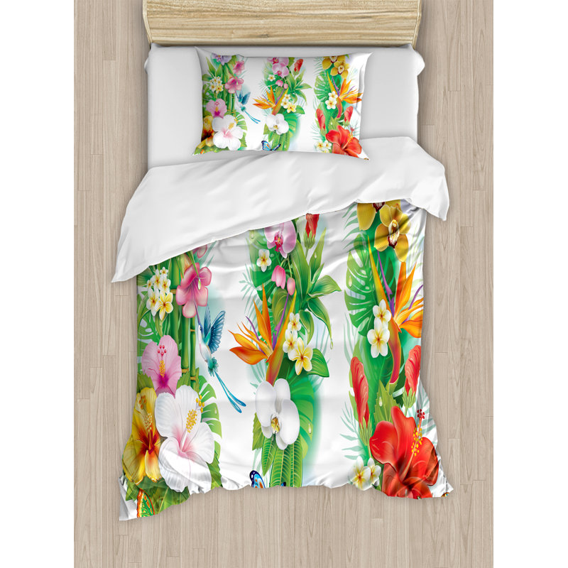 Watercolor Flower House Modern & Contemporary Polyester Floral Duvet Cover, Twin