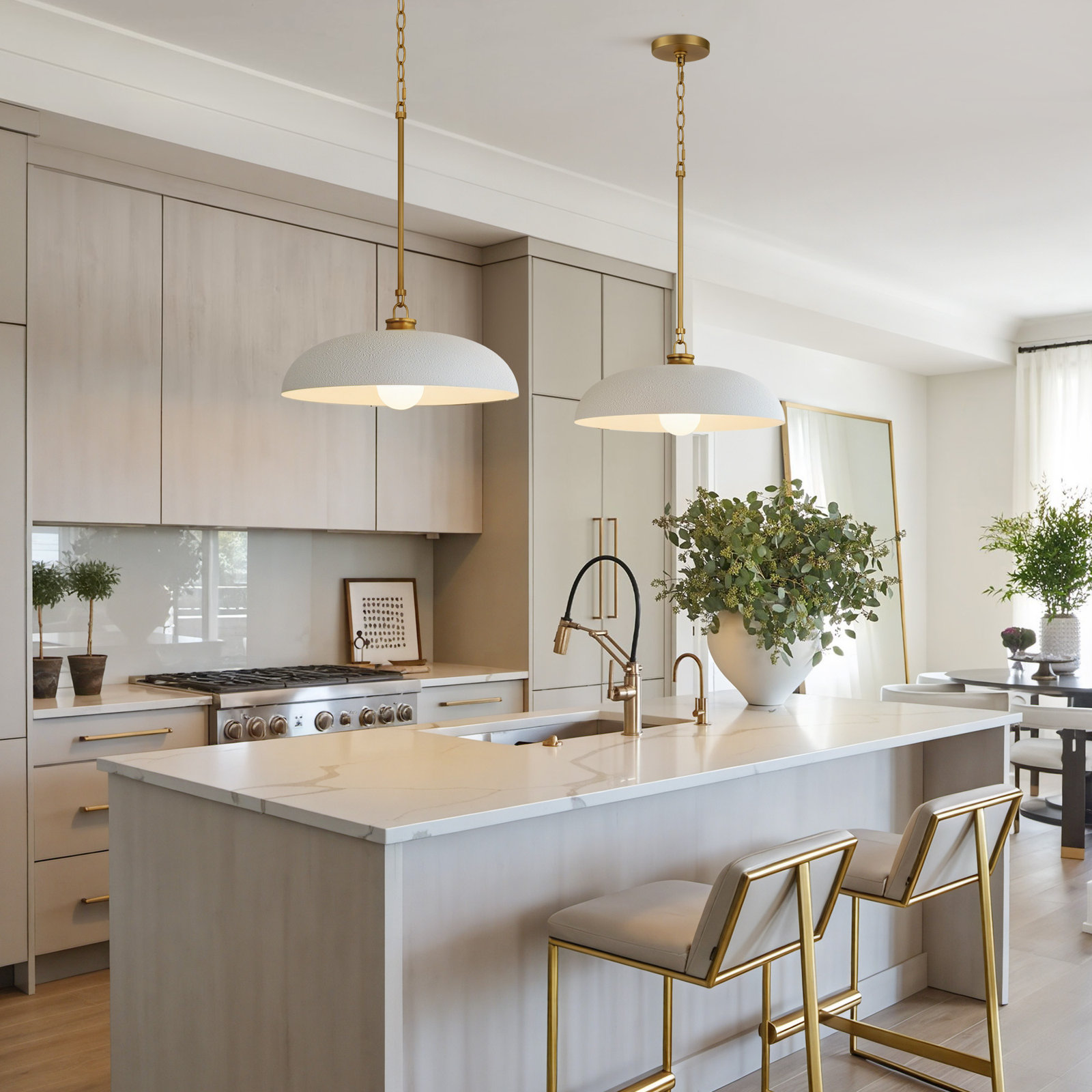 Lysander Dimmable Dome Single Light Pendant, Plaster White