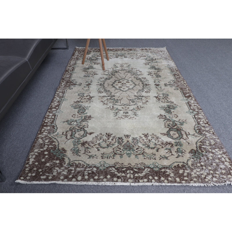 Authentique tapis turc en laine Oushak à motif floral idéal pour la chambre à coucher et le dortoir dans des tons bruns