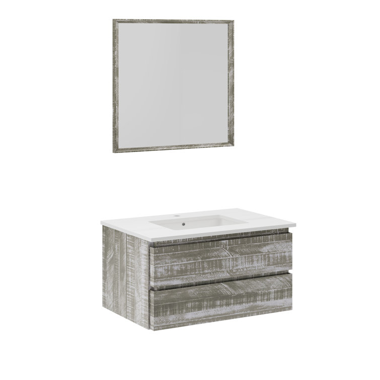 Fresca Formosa 36" Wall Mount Floating Single Sink Open Bottom Bathroom Vanity Set with Top, Sink and Mirror - Faucet Not Included
