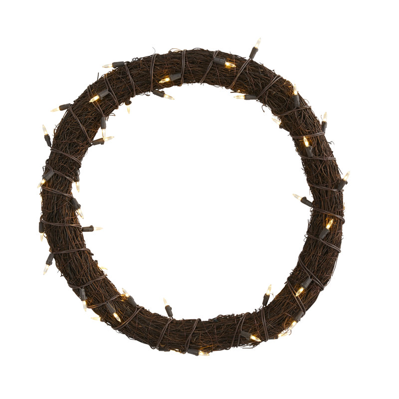 Couronne de vigne lumineuse 20 po, H 20 po x l 20 po x P 3 po, Brun