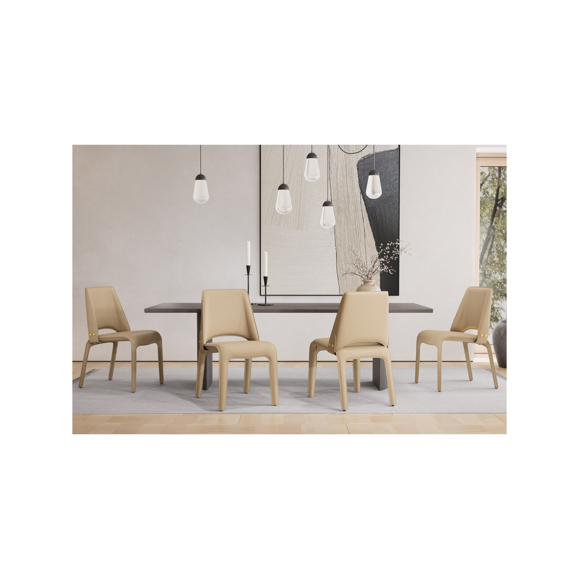 Vannes Vegan Leather Dining Chair, 4, Tan, Minimal Assembly Needed