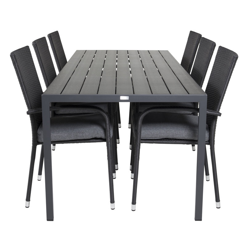 Hiran 6 - Person Teak Wood Patio Dining Set with Rectangular Table