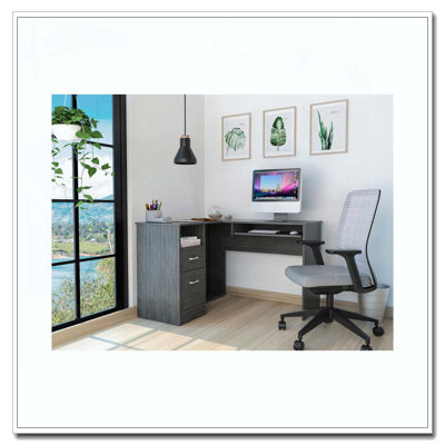 Bureau d'ordinateur en L à 2 tiroirs et 2 tiroirs