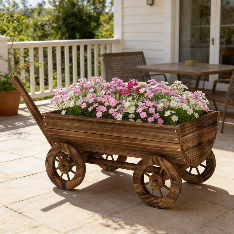 Petit chariot à fleurs brouette, jardinière mobile en bois