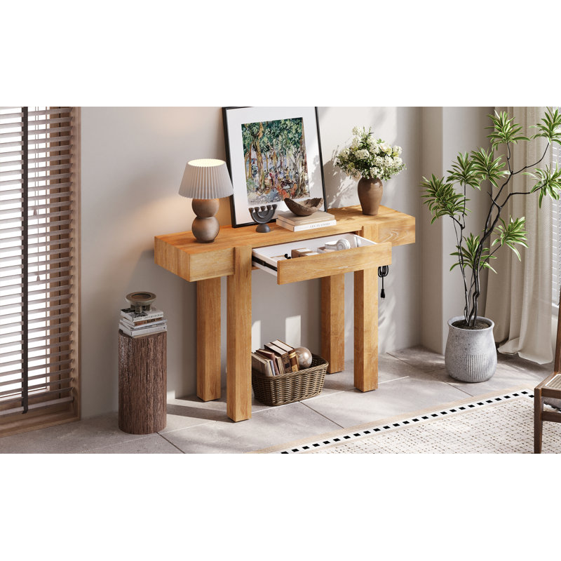 Console rustique minimaliste avec tiroir caché, Naturel