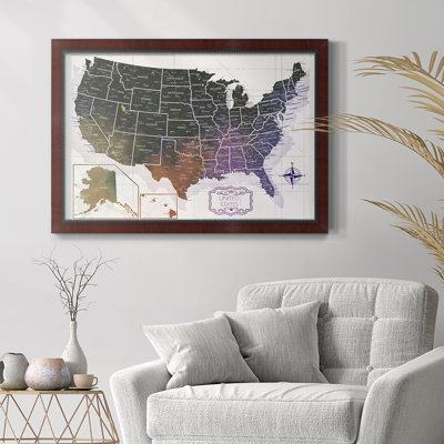 «Push Pin Travel Map - Vintage USA Map», reproduction d'art sur toile encadrée