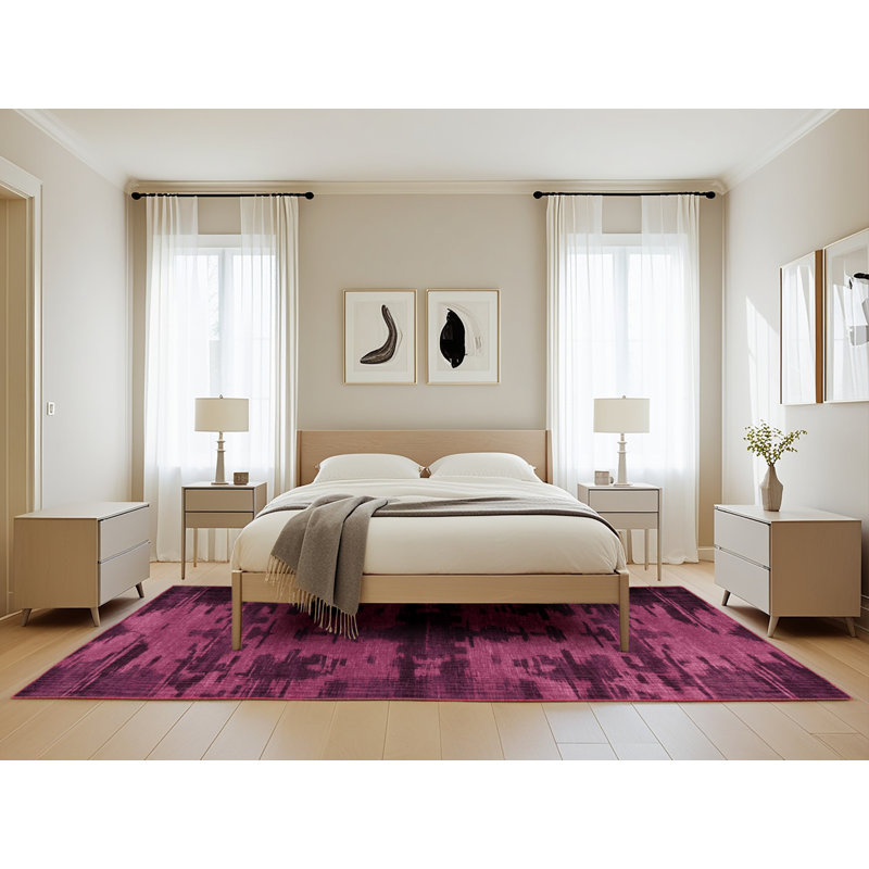 Tapis rouge abstrait lavable à la machine, Rectangle 5 pi x 8 pi