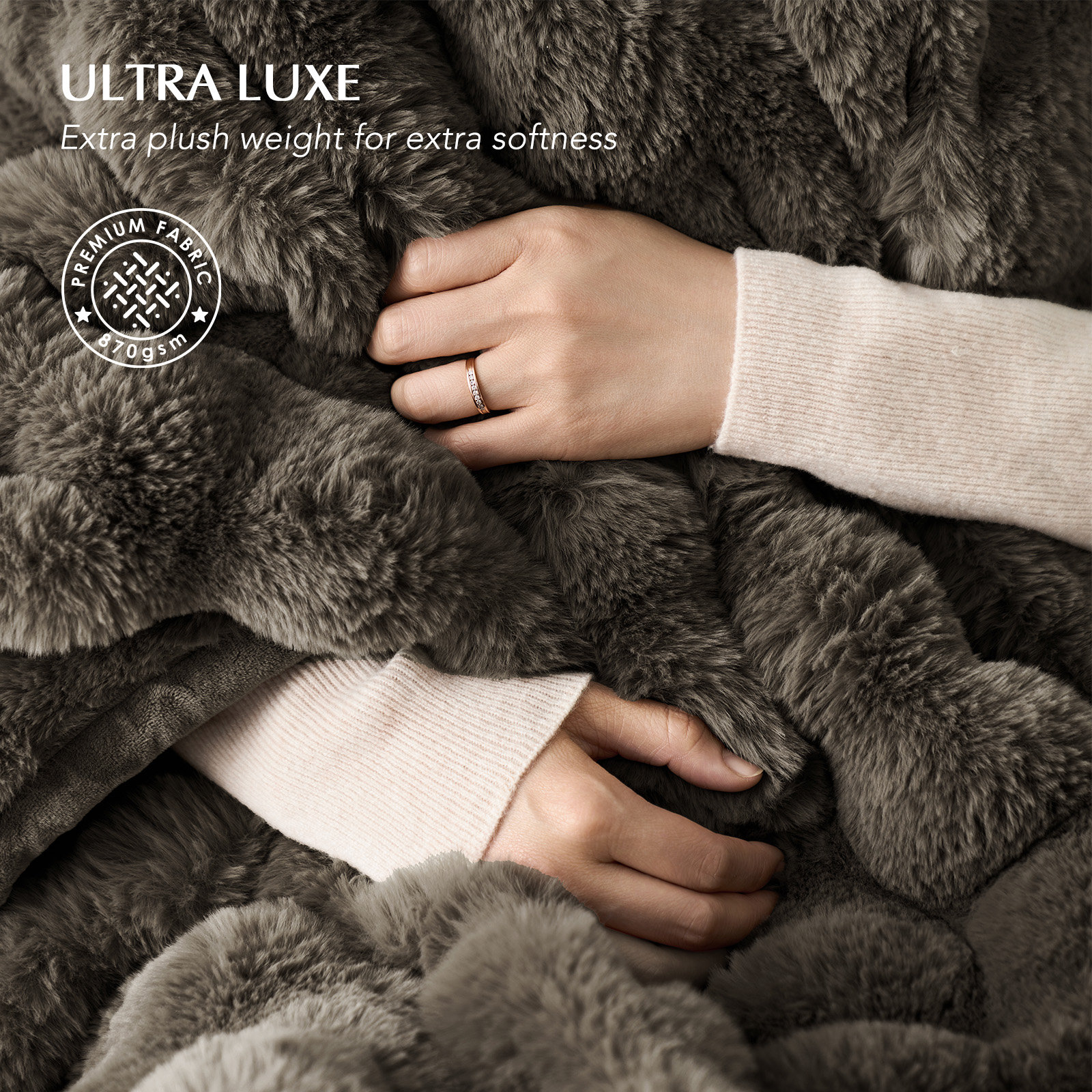 Ridgeline Faux Fur Throw Blanket, Ivory White, 80" L x 60" W