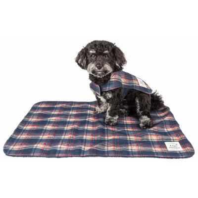 Veste pour chien à carreaux tartan 2 en 1 et tapis réversible assorti, XL, bleu marine